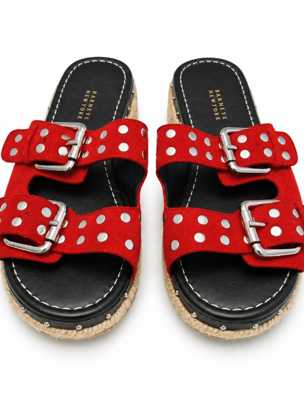 Barneys New York Wink Red Suede Studded Buckle Sandals 5 Y2K Indie Sleaze
